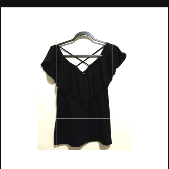 Ladies Top-Sz. L/G 11-13-Black Sleeveless V Neck w/Ruffled Collar/Neck Line - Picture 1 of 10